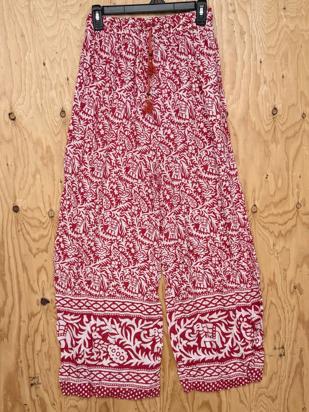 Boho Red White Wide Leg Palazzo Pants Made in India Rayon Festival M